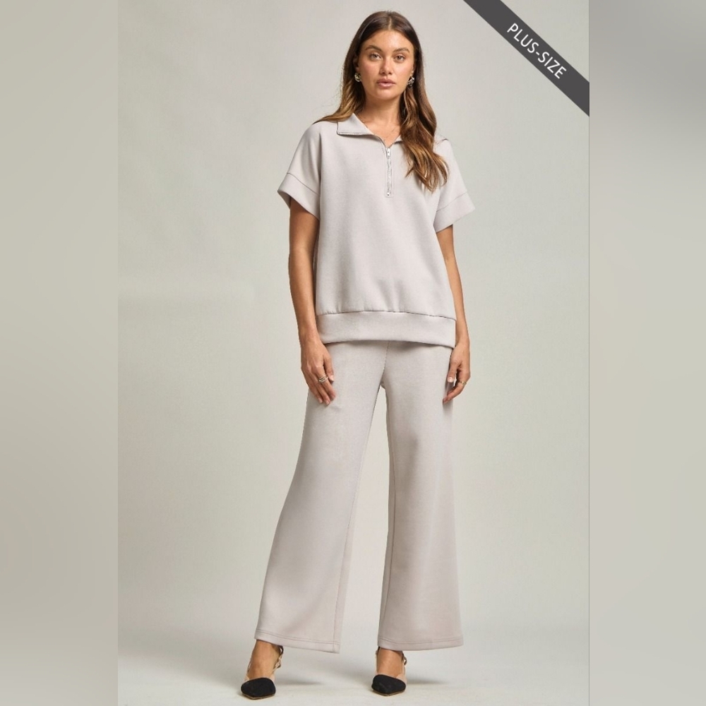 Women's Grey Pullover Zipper Front Top And Pants